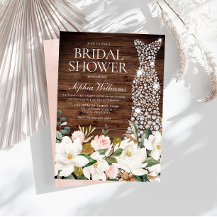 White Dress Blush White Rustic Bridal Shower Invitation