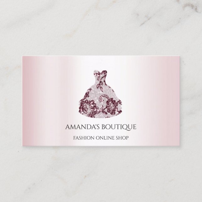 White Dress Logo Fashion  Wedding Event Burgundy  Business Card (Front)