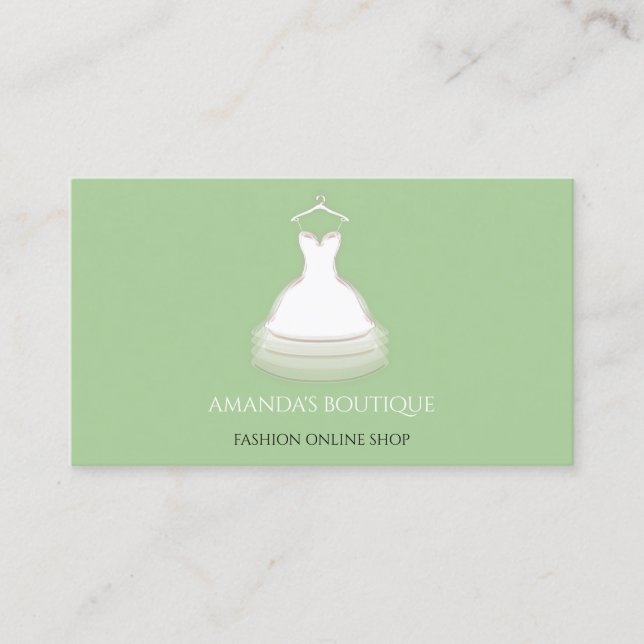 White Dress Logo Fashion  Wedding Event Mint Green Business Card (Front)
