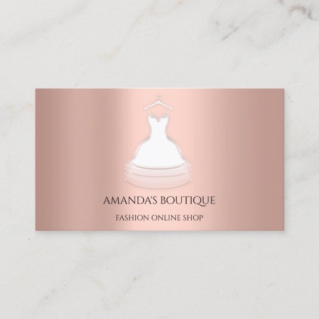 White Dress Logo Fashion  Wedding Event Rose Lux Business Card (Front)
