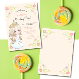 White Dress Princess Floral Peach Birthday  Invitation