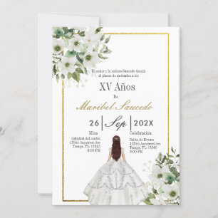 White dress quinceañera invitation