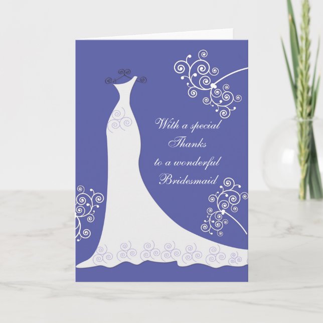 White dress, swirls on blue Wedding Thank You (Front)
