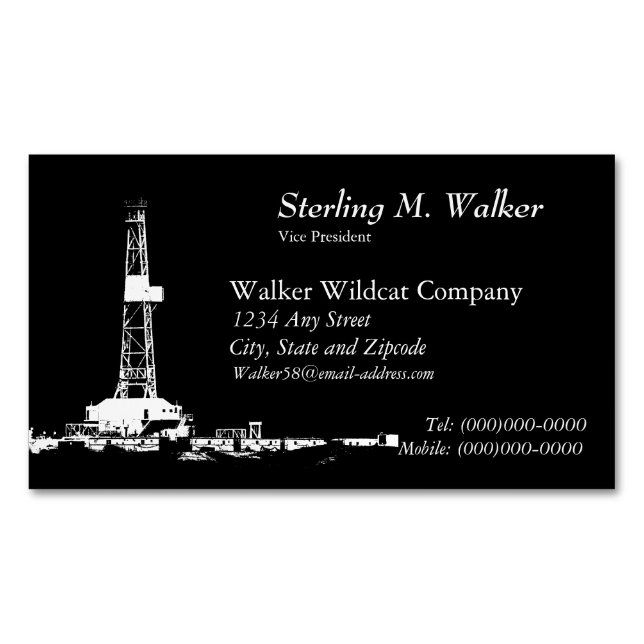 White Drilling Rig Silhouette Magnetic Business Card (Front)