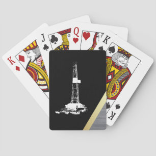 White Drilling Rig Silhouette on Black and Metal Playing Cards