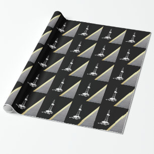 White Drilling Rig Silhouette on Black and Metal Wrapping Paper