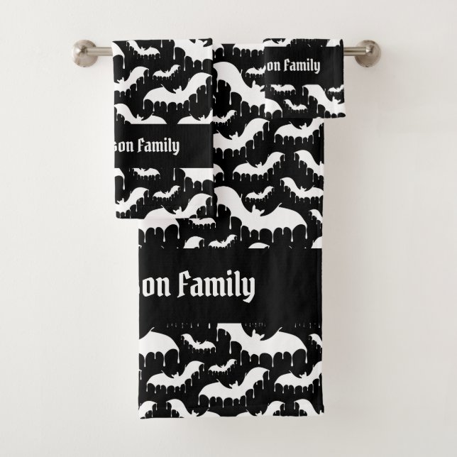 White Dripping Bat Gothic Goth Vampire Family Bath Towel Set (Insitu)