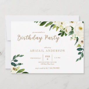 White Dripping Flowers Birthday Party Invitation