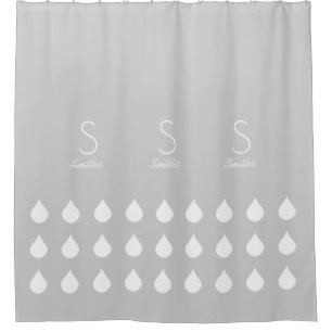 white drops with family name & initial shower curtain