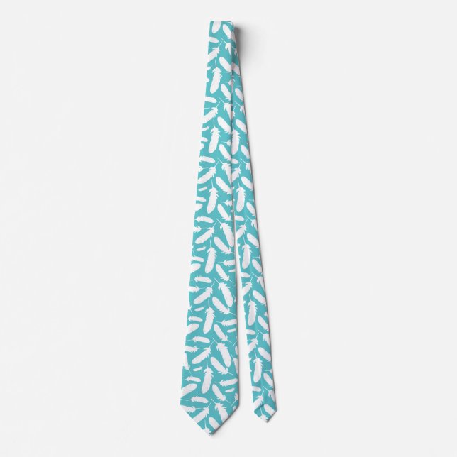 White Duck Feathers Teal Patterned Tie (Front)