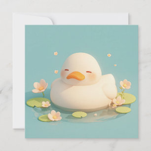 White Duck in 3D Clay Floral Pond Postcard
