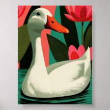 White Duck Lotus Pond Botanical Wall Art
