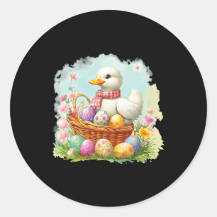 White Duck On A Bysket Full Of Easter Eggs; Easter Classic Round Sticker