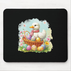 White Duck On A Bysket Full Of Easter Eggs; Easter Mouse Mat