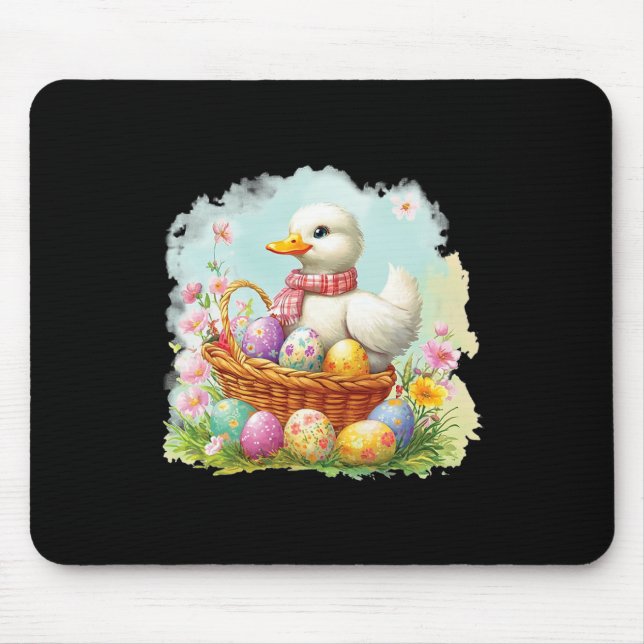 White Duck On A Bysket Full Of Easter Eggs; Easter Mouse Mat (Front)