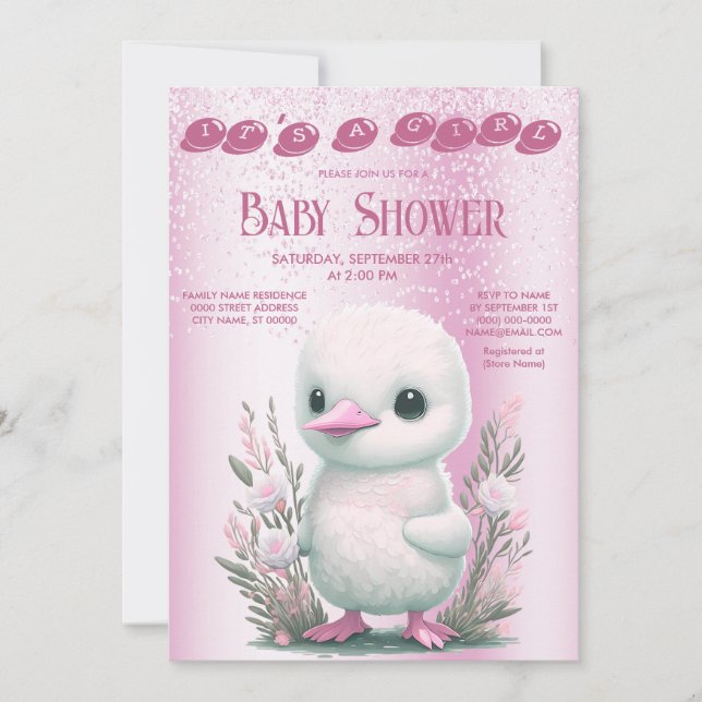 White Duck Pink Floral Baby Shower Invitation (Front)