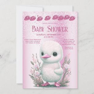 White Duck Pink Floral Baby Shower Invitation