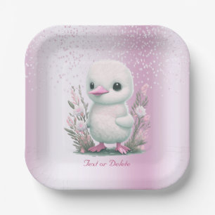 White Duck Pink Floral Paper Plate