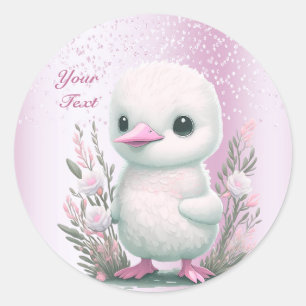 White Duck Pink Floral Sticker