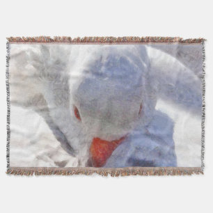 White Duck Preening Art Throw Blanket