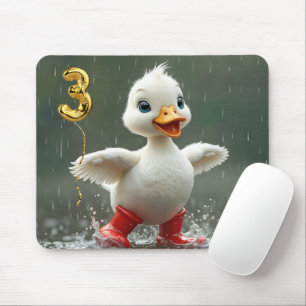 White Duckling In a Rain Puddle With #3 Balloon Mouse Mat