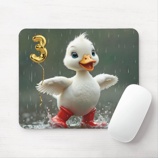 White Duckling In a Rain Puddle With #3 Balloon Mouse Mat (With Mouse)