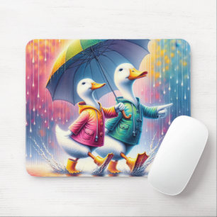White Ducks Walking In The Rain Mouse Mat