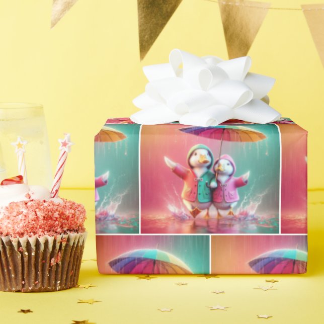 White Ducks Walking In The Rain Wrapping Paper (Birthday Party)