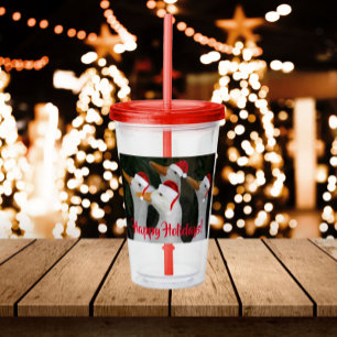 White Ducks Wearing Red Santa Hats Holiday Acrylic Tumbler