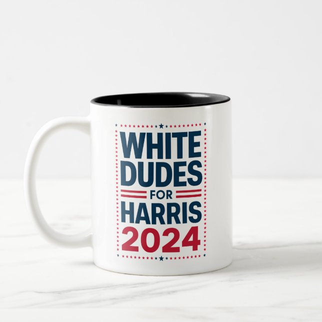 White Dudes For Harris-2024 Two-Tone Coffee Mug (Left)