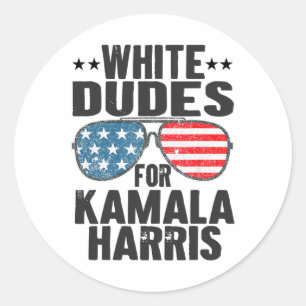 White Dudes For Kamala Harris Sungles Usa  Classic Round Sticker