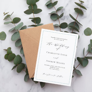 White dusty blue classic formal wedding invitation