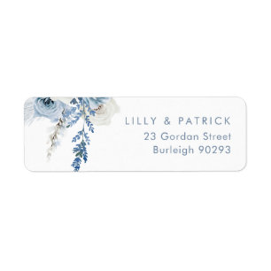 White & Dusty Blue Floral Return Address Wedding