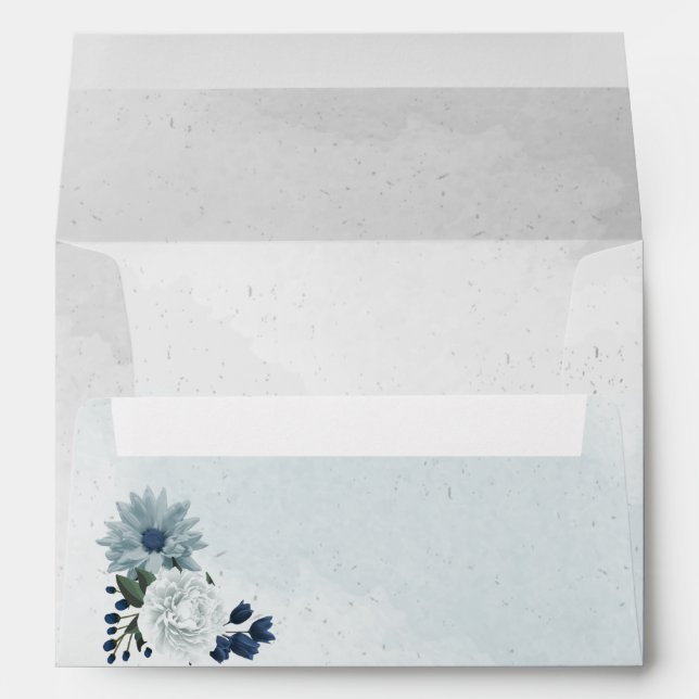 white dusty blue & navy flowers greenery envelope (Back (Bottom))