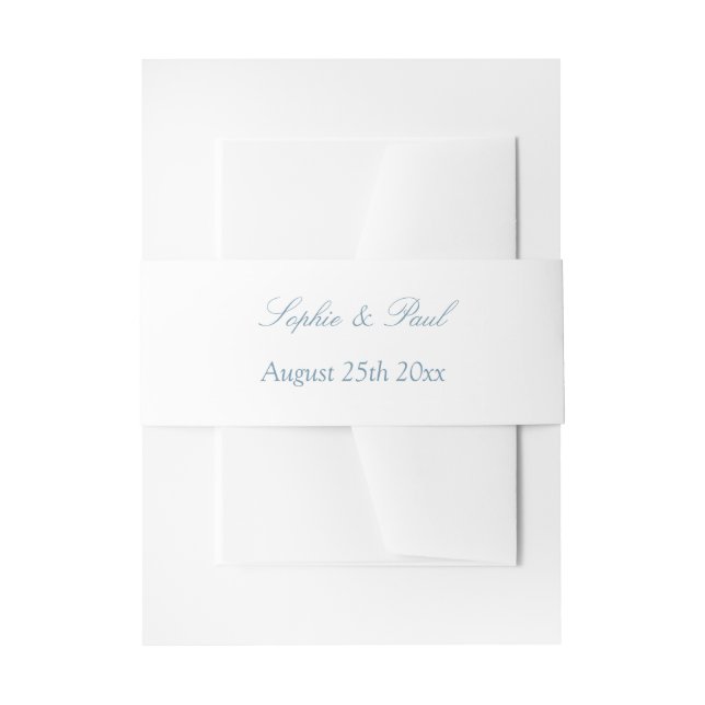 White Dusty Blue Wedding Invitation Belly Band (Front Example)