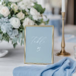 White & Dusty Blue Wedding Table Number Card<br><div class="desc">Set the tone for your elegant seaside celebration with this minimalist table number card from the Coastal Chic collection. Featuring soft dusty blue script on a clean white background, it brings effortless sophistication to your wedding tablescape. Perfect for beach weddings, coastal venues, or any event with a refined, airy aesthetic....</div>