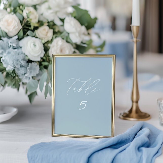 White & Dusty Blue Wedding Table Number Card (White & Dusty Blue Wedding Table Number Card)