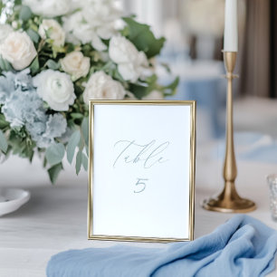 White & Dusty Blue Wedding Table Number Card