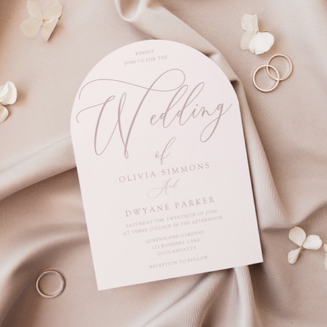White & Dusty Pink Modern Arch Wedding Invitation (Creator Uploaded)