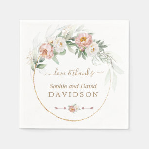 White Dusty Rose Floral Gold Greenery Wedding Napkin