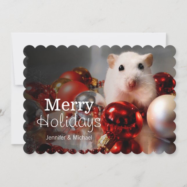 White dwarf hamster Pompon Holiday Card (Front)