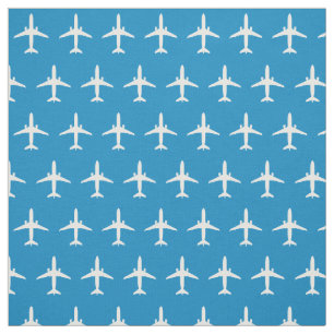 White E175 Jet Aeroplane Pattern on Blue Fabric
