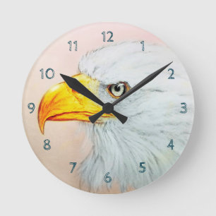 White Eagle Round Clock, Bird Realistic Sketch Clock