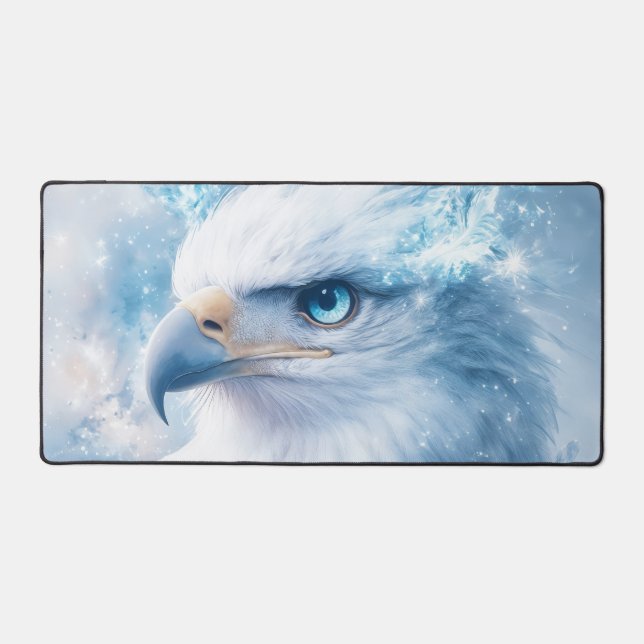 White Eagle Vibrant Blue Eye Frost Fantasy Desk Mat (Front)