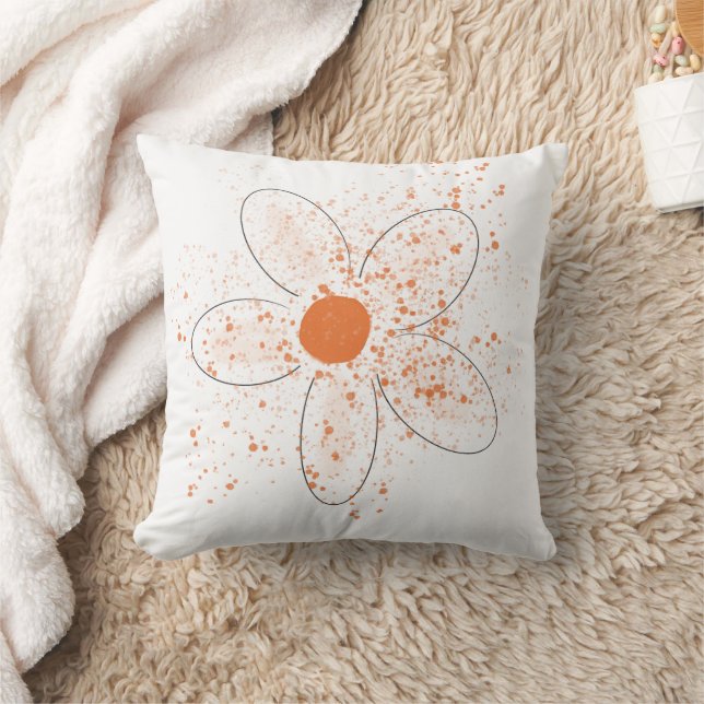 White earthy orange modern floral  cushion (Blanket)