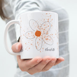 White earthy orange modern florals name script coffee mug