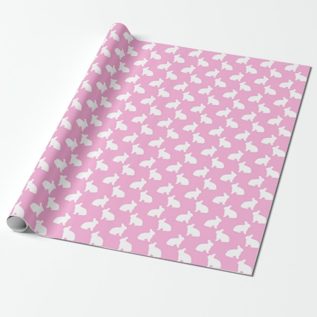 White Easter Bunnies on Pink Wrapping Paper (Unrolled)