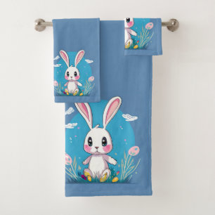 White Easter Bunny Bath Towel Set