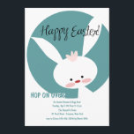 White Easter Bunny Invitation<br><div class="desc">A cute Easter invitation featuring a white bunny and the words "Happy Easter" against a blue and white background. (DLCA.NET) The card is easy to customise with your wording, font, font colour and choice of six paper types. Not exactly what you're looking for? All our products can be custom designed...</div>