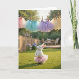 White Easter Bunny Wearing a Pink Tutu Card